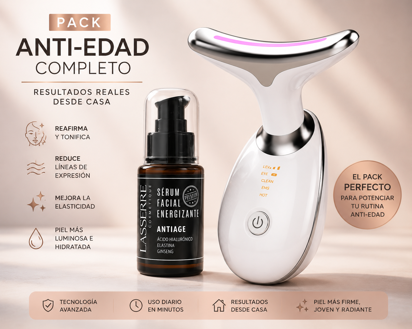 🔥 Pack Anti-Edad – Rejuvenecedor Facial EMS + Sérum Energizante Pro.